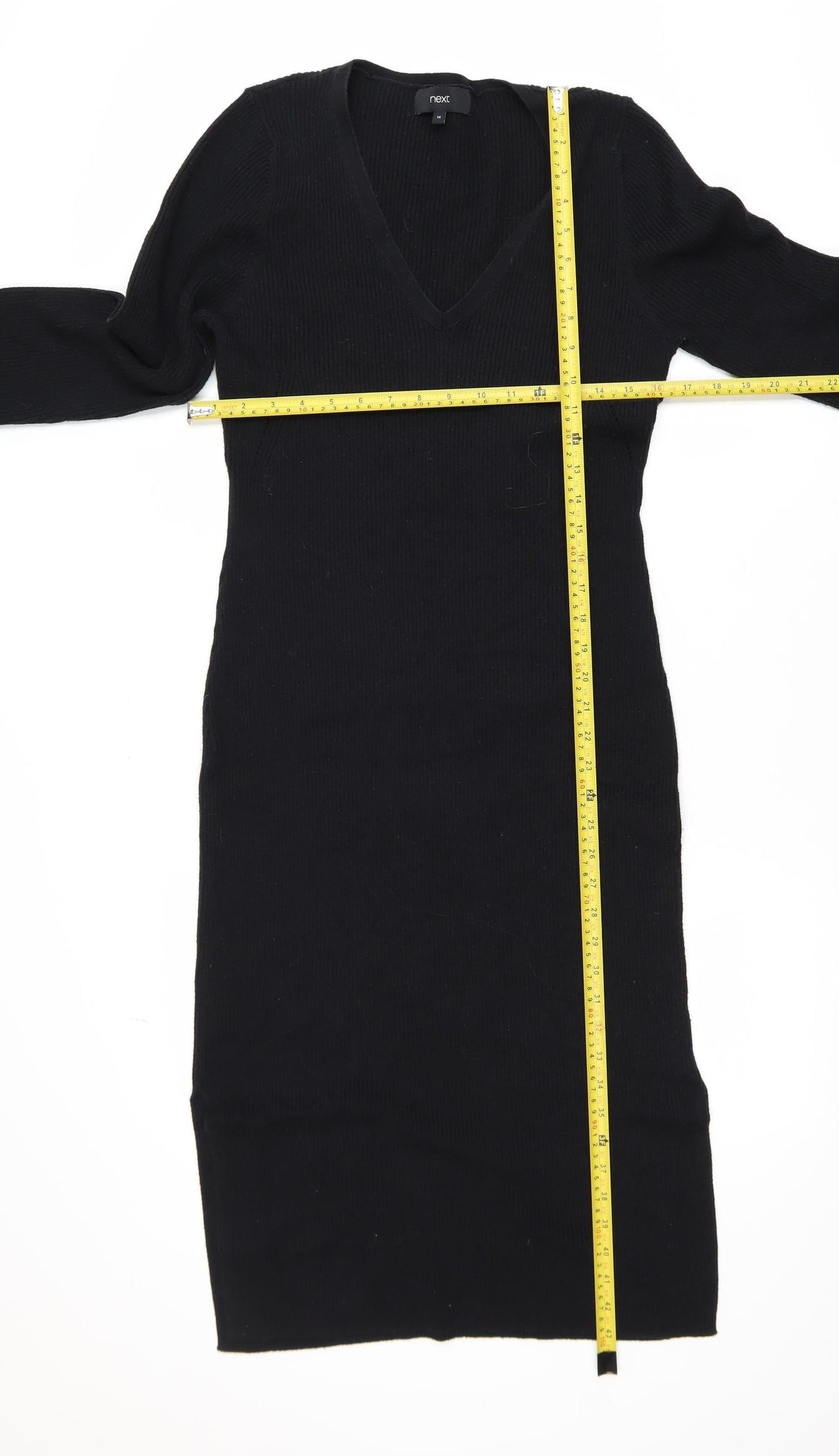 Next Women’s Black Knit Bodycon V-Neck Long Sleeve Dress Size 14