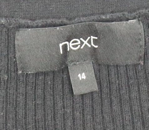 Next Women’s Black Knit Bodycon V-Neck Long Sleeve Dress Size 14
