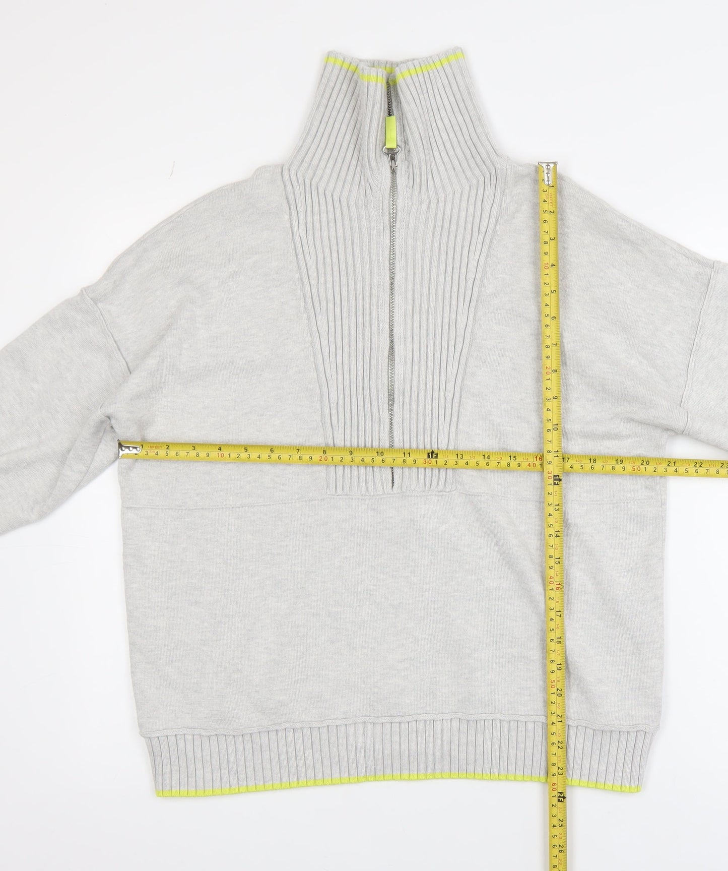 Cynthia Rowley Women's Grey XL Half Zip High Neck Jumper