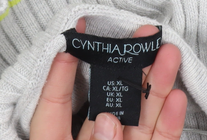 Cynthia Rowley Women's Grey XL Half Zip High Neck Jumper