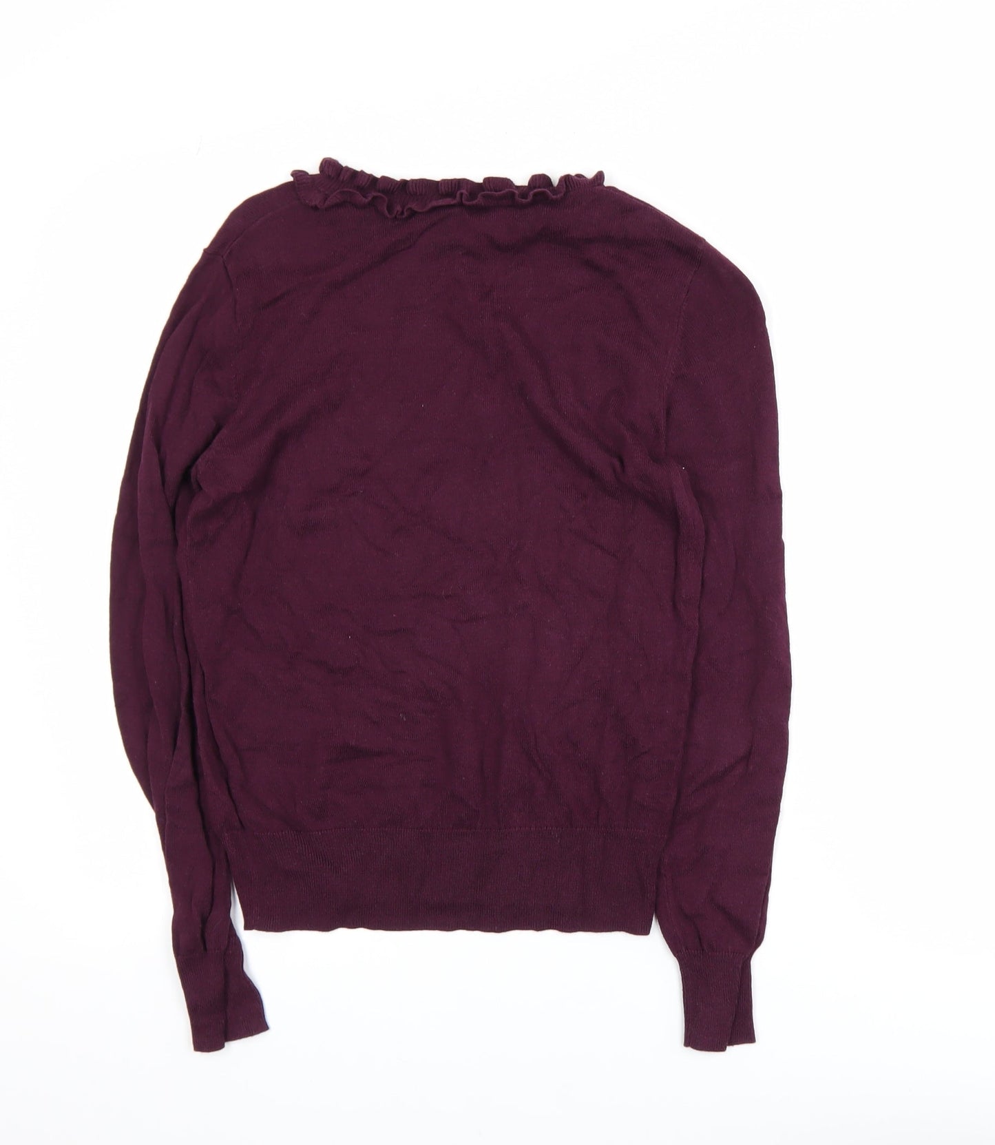 Oasis Womens Purple Ruffle Neck Long Sleeve Knit Blouse Size M