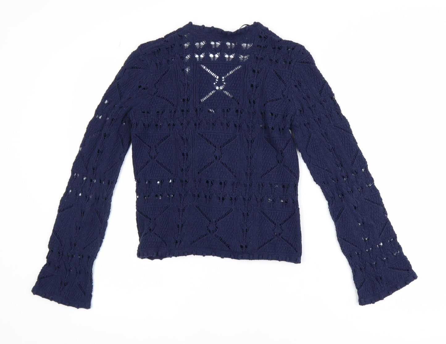 Tu Women Blue Crochet Knit Long Sleeve V-Neck Cardigan Size 8