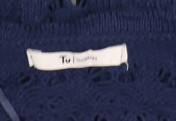 Tu Women Blue Crochet Knit Long Sleeve V-Neck Cardigan Size 8