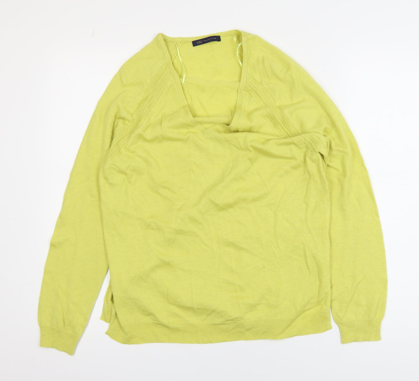 Marks and Spencer Womens Green Wool Blend V-Neck Jumper Size 8