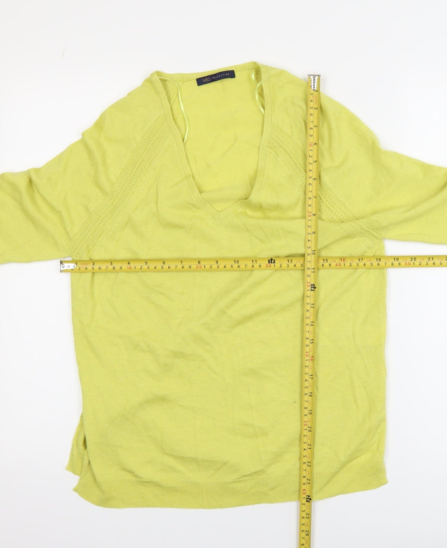 Marks and Spencer Womens Green Wool Blend V-Neck Jumper Size 8