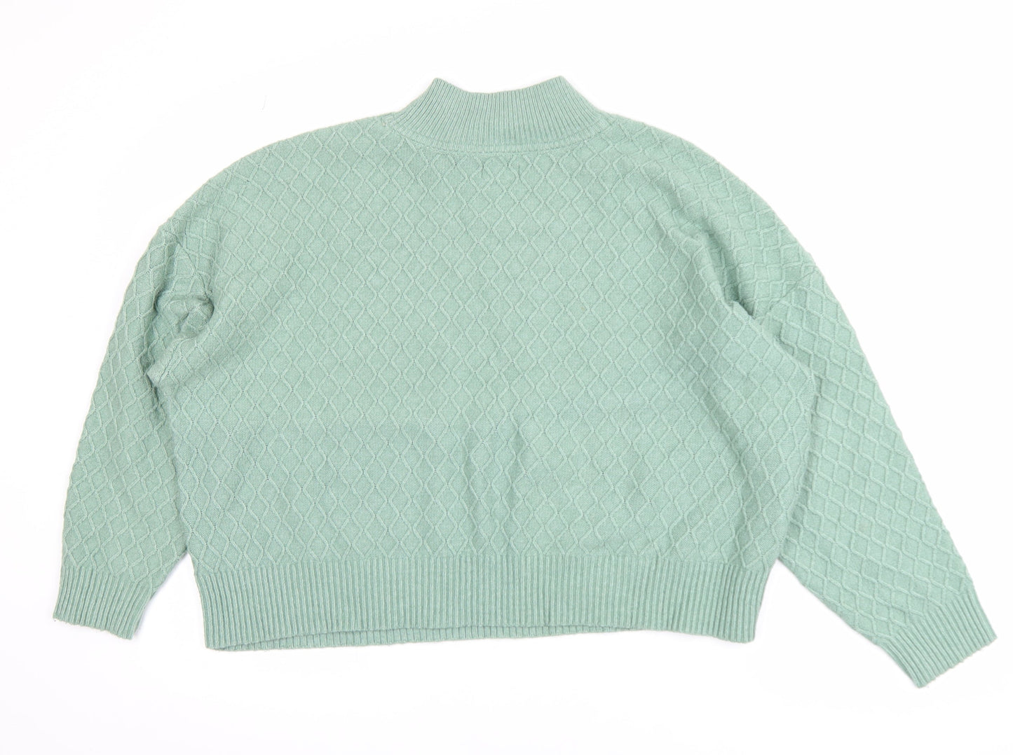 Fat Face Women Green Mock Neck Cable-Knit Jumper Size 14