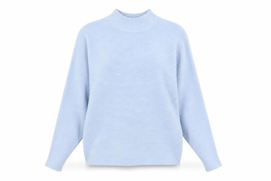 Front view of Principles women’s blue mock neck relaxed fit knit jumper, size L