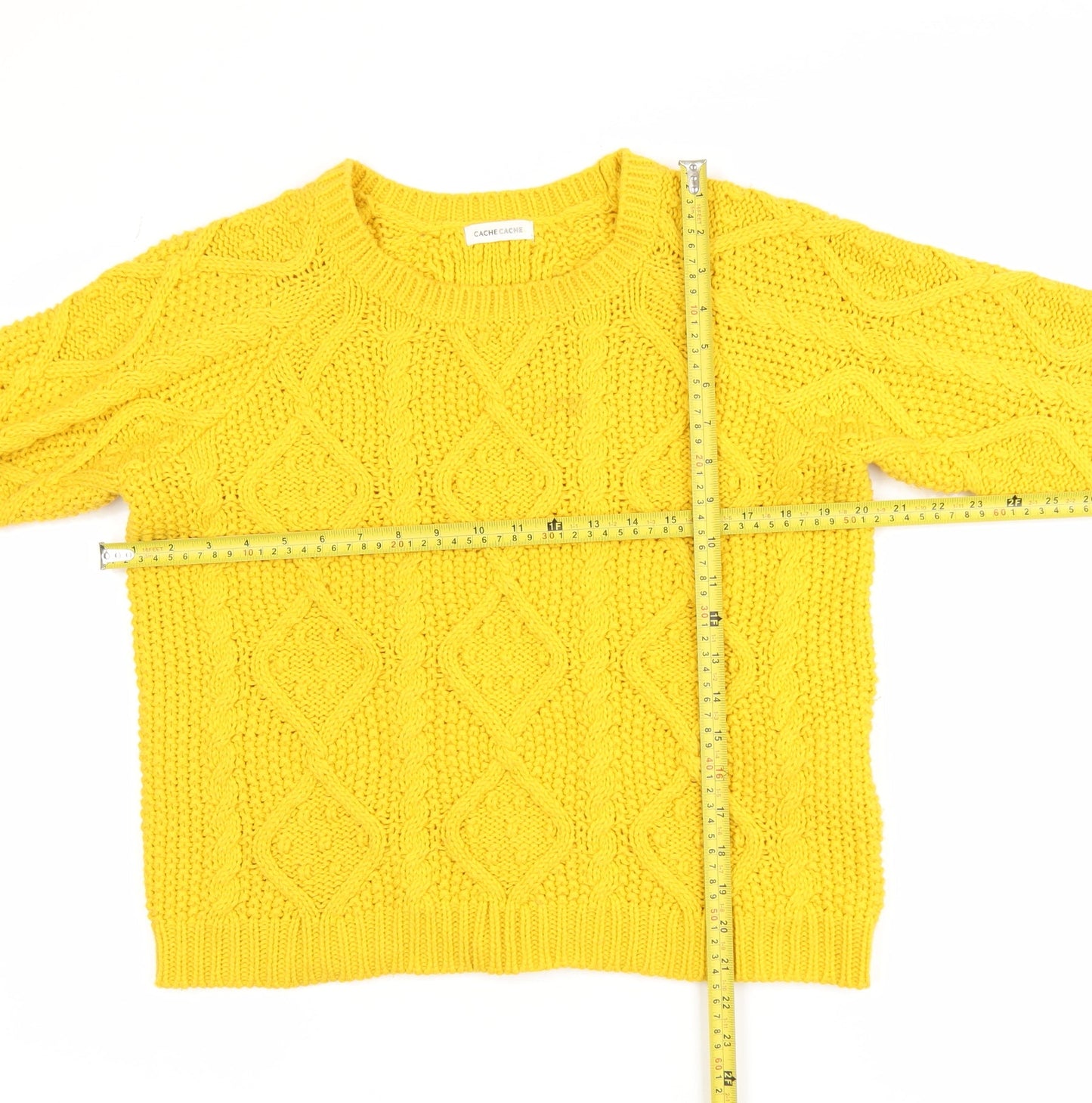 Cache Cache Women’s Yellow Cable-Knit Acrylic Jumper M