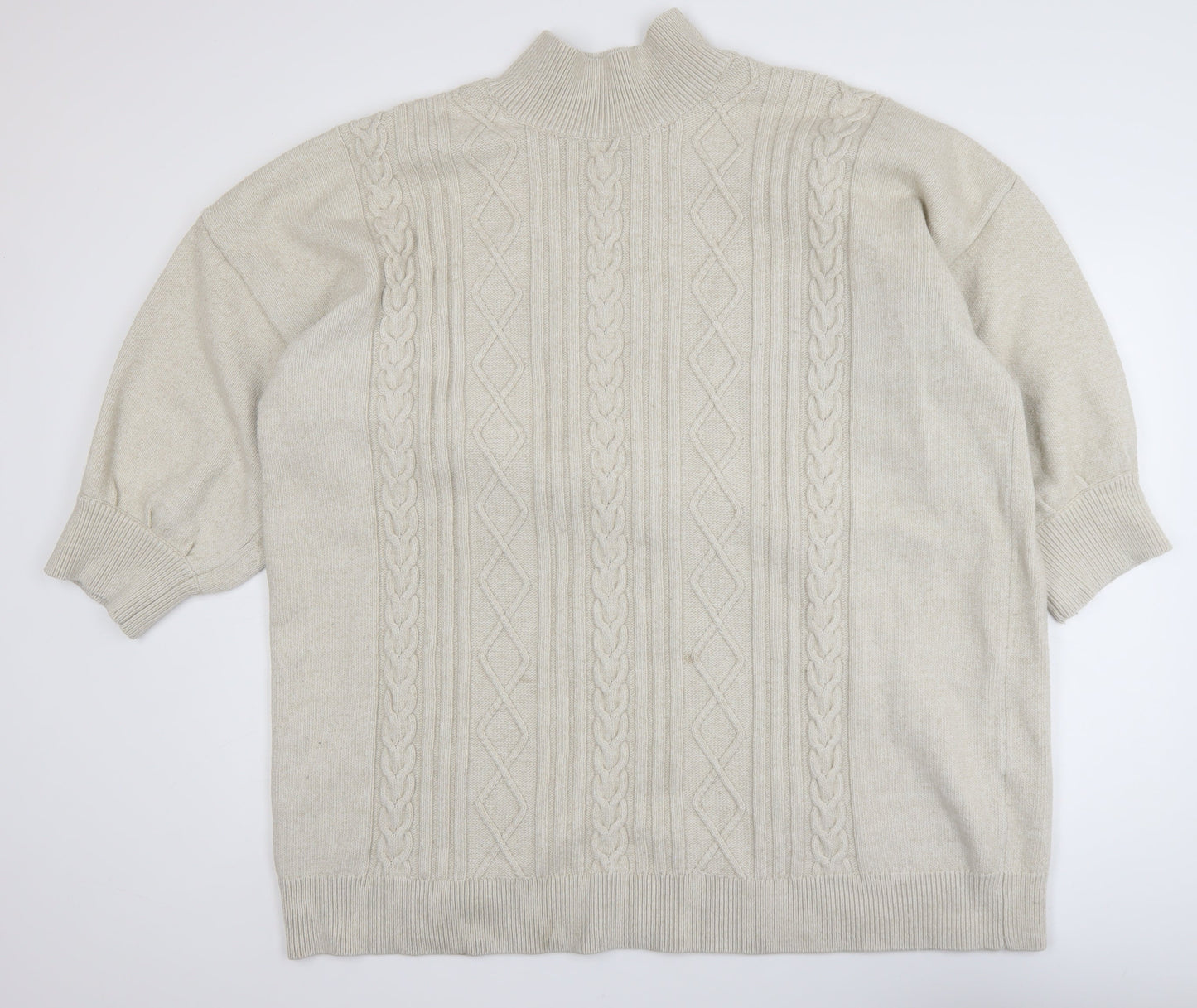 Monki Women's Beige Cable-Knit Mock Neck Jumper XL