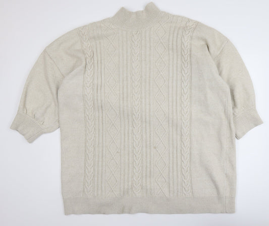 Monki Women's Beige Cable-Knit Mock Neck Jumper XL