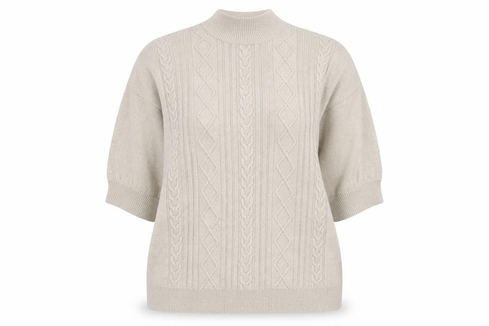 Monki Women's Beige Cable-Knit Mock Neck Jumper XL
