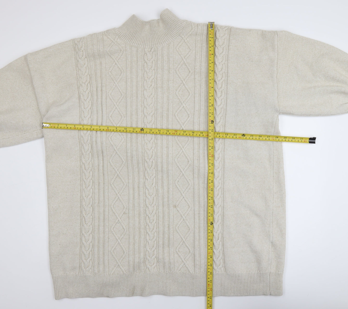 Monki Women's Beige Cable-Knit Mock Neck Jumper XL