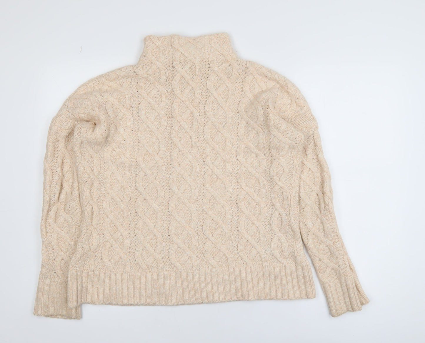 Mint Velvet Women’s Beige Cable-Knit Mock Neck Jumper Size 12