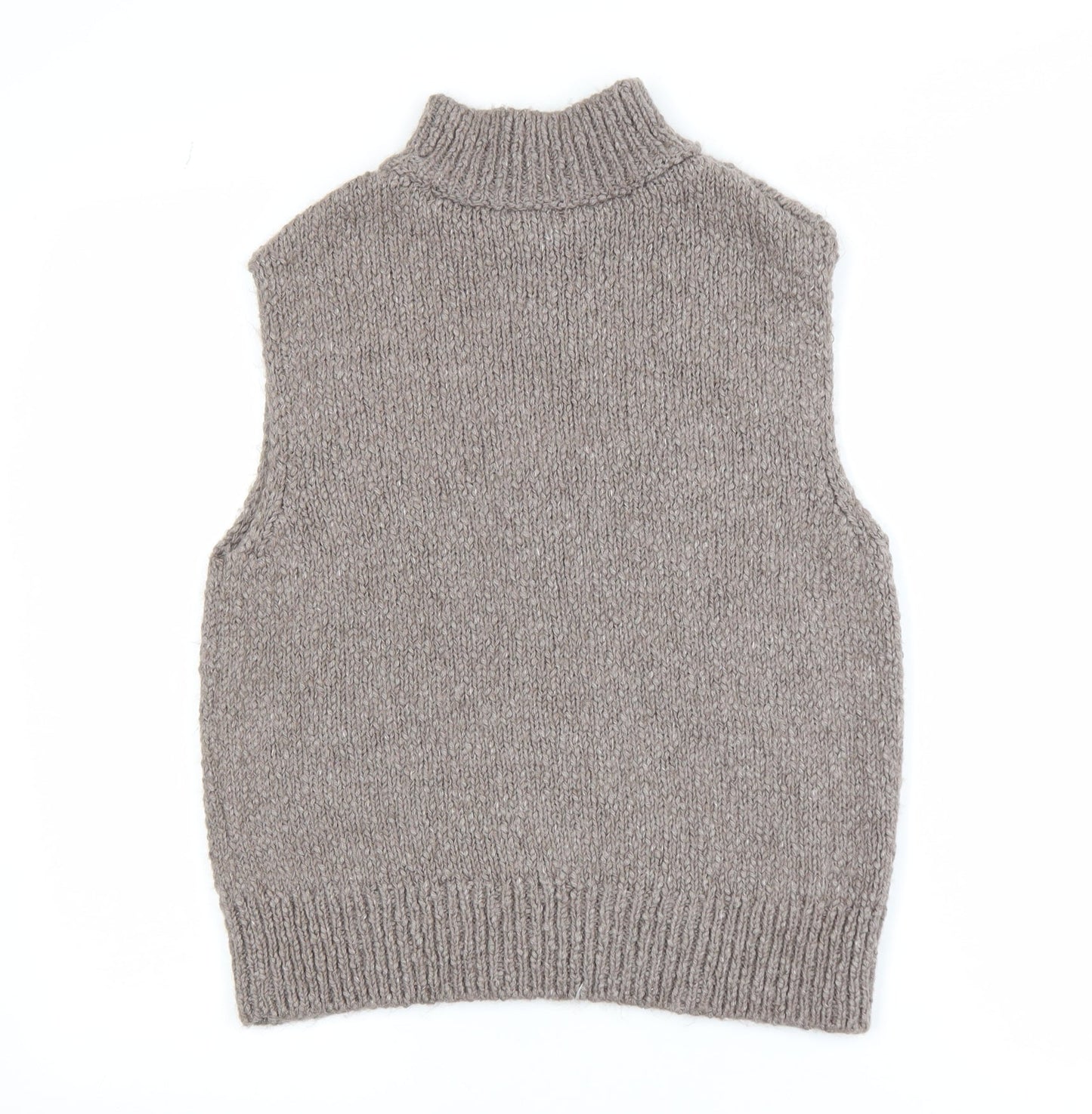 Marks and Spencer Women Beige Chunky Knit Full Zip Sleeveless Vest S