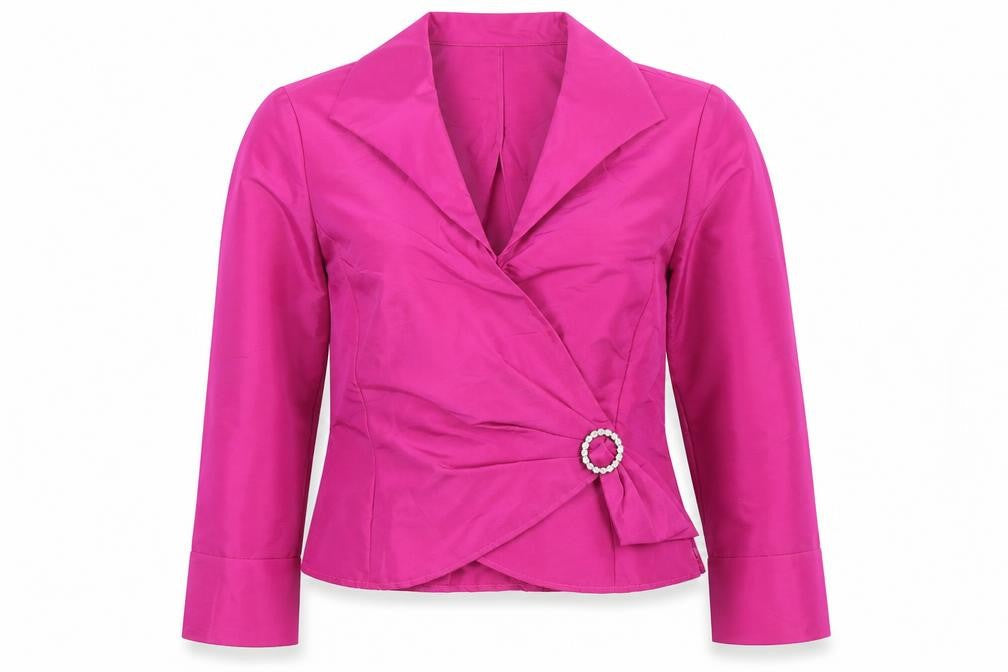 Talbots Petites Pink Satin Wrap Blouse Women’s Size 8 Long Sleeve Buckle Accent