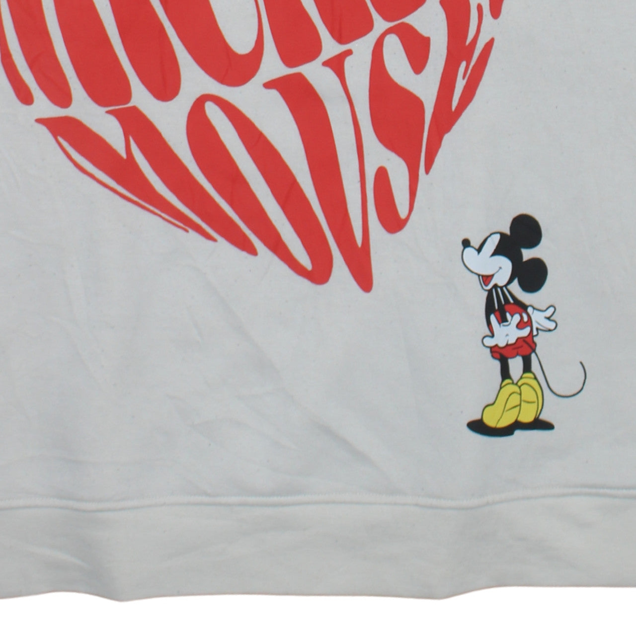 Disney Women White Mickey Mouse Heart Print Sweatshirt XL