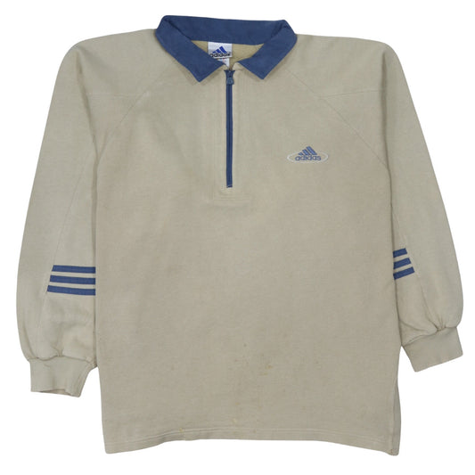 Adidas Men's Beige Collared 1/4 Zip Sweatshirt Size L Vintage Sports