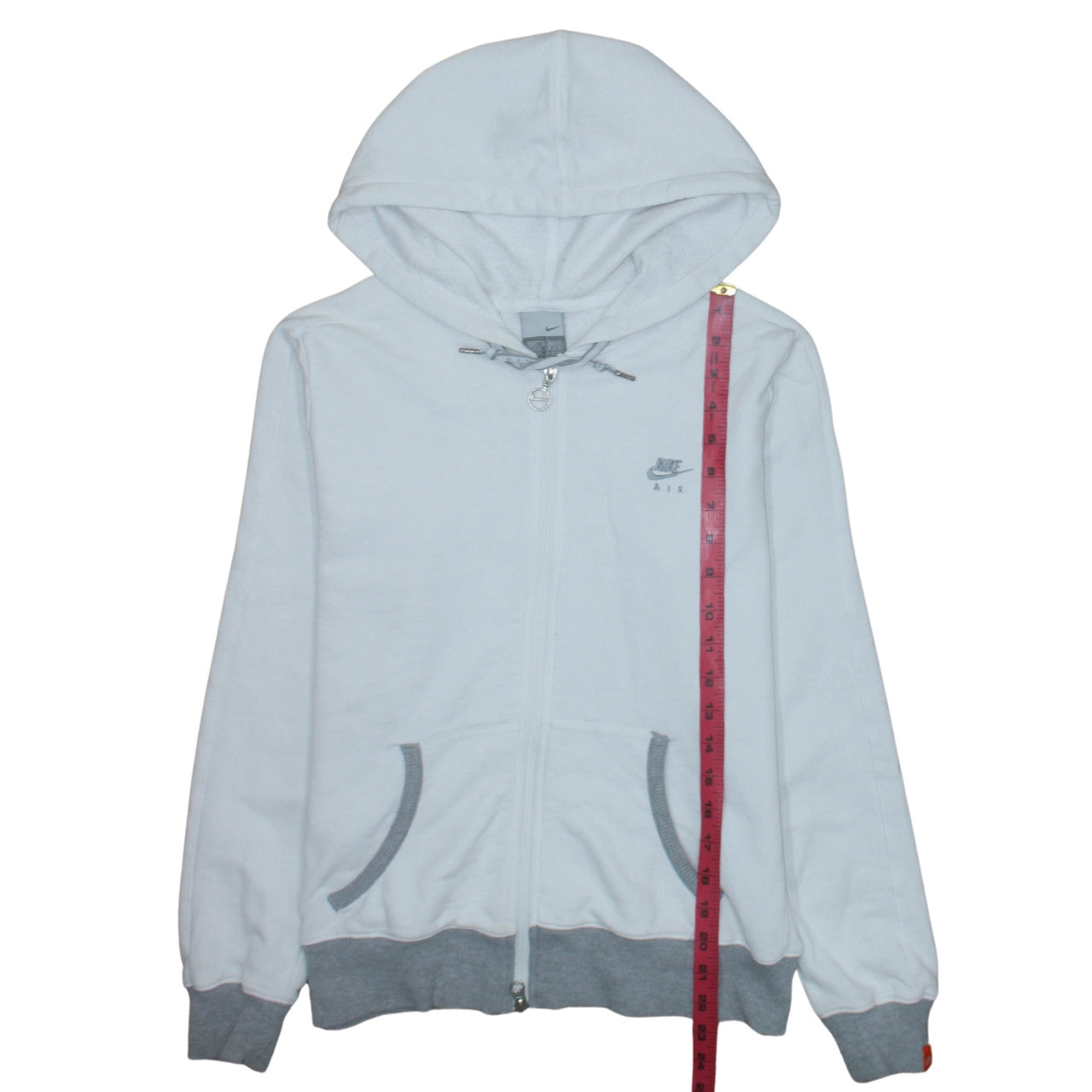 Nike Air Womens White Full Zip Hoodie Size L Grey Trim Casual