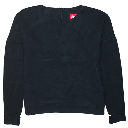 Nike Women Navy Sweatshirt Medium Round Neck Long Sleeve Zip Back
