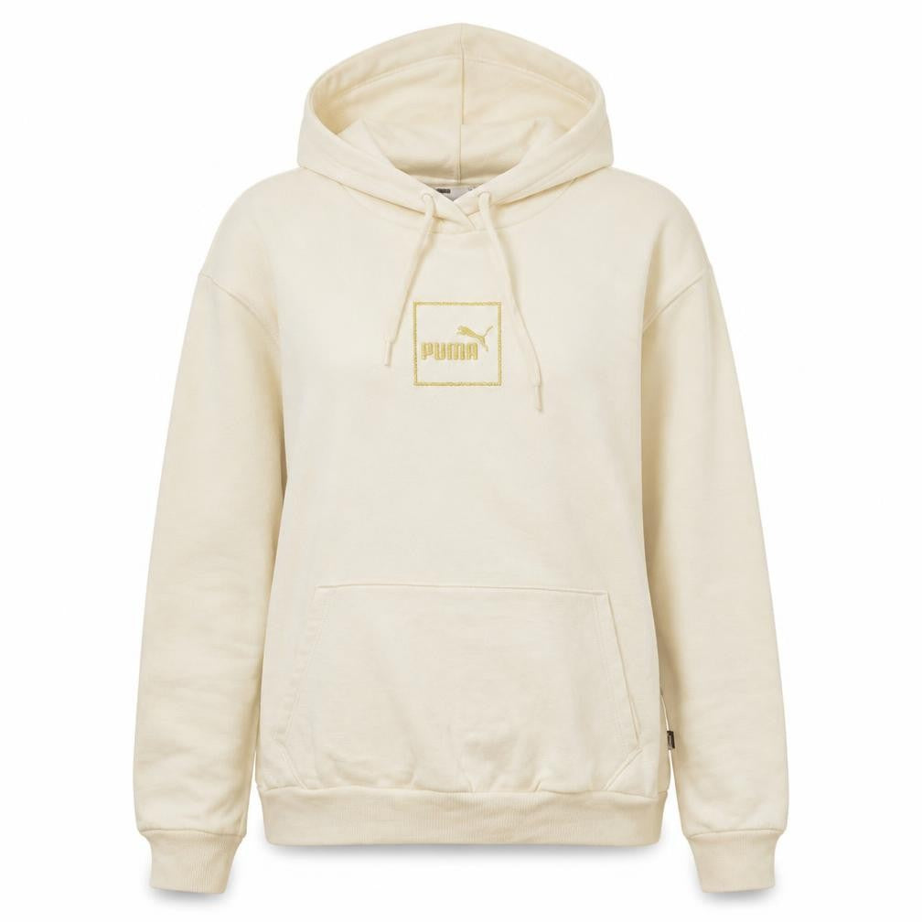 Puma Women Beige Pullover Hoodie Small Logo Embroidered Sweatshirt