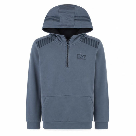 Front view of Emporio Armani EA7 boys’ grey hoodie 14 years 1/4 zip fleece pullover