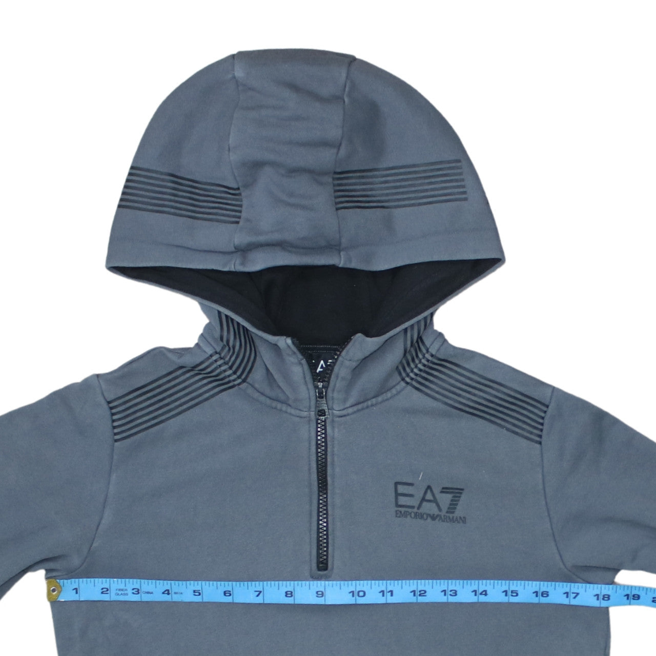 Emporio Armani EA7 Boys Grey Hoodie 14 Years 1/4 Zip Fleece Pullover