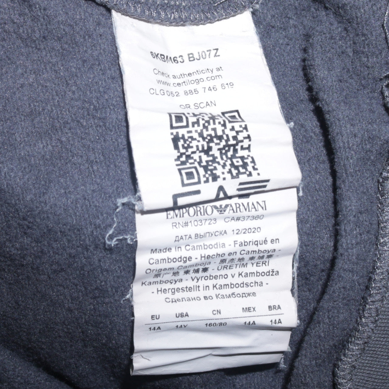 Emporio Armani EA7 Boys Grey Hoodie 14 Years 1/4 Zip Fleece Pullover