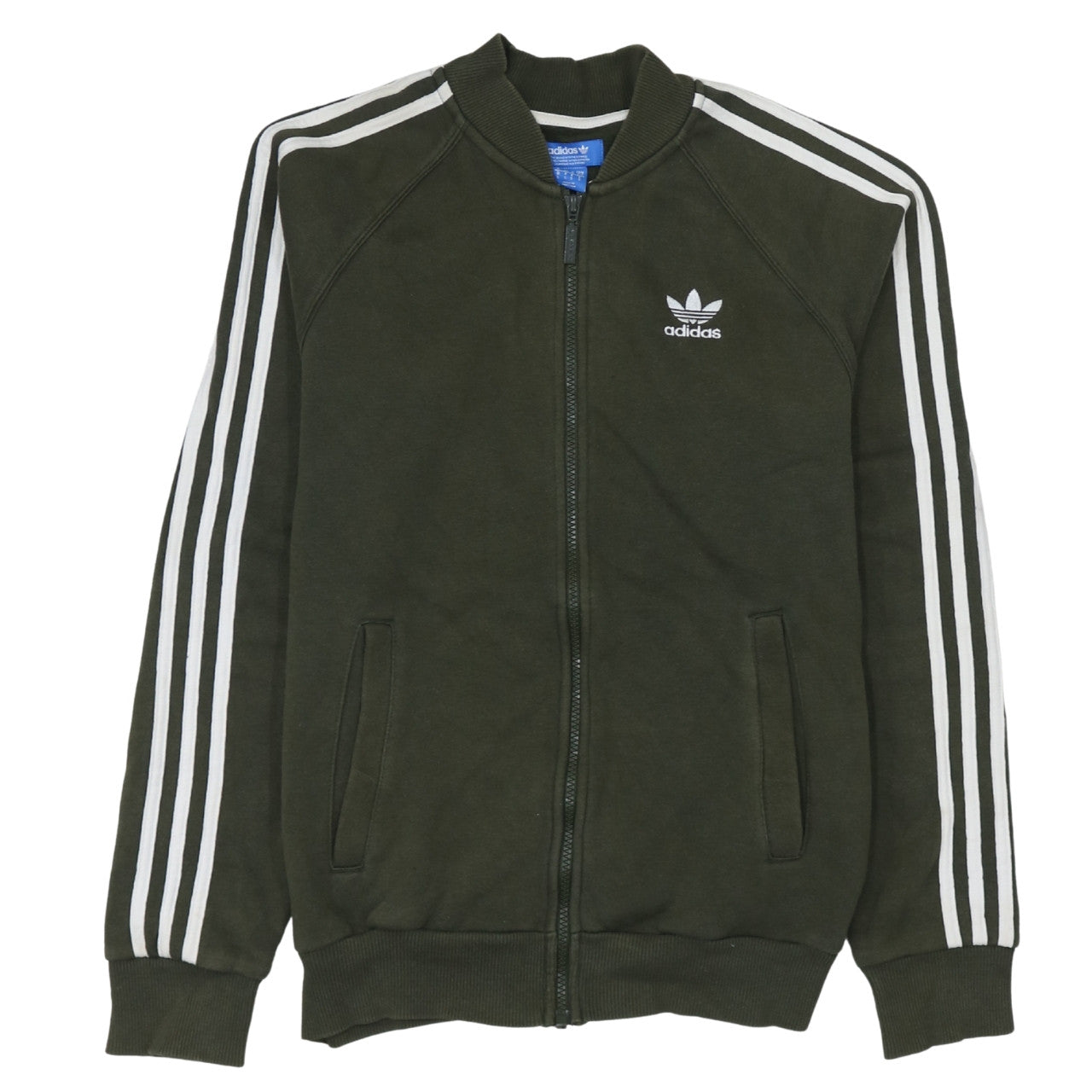 Adidas Men's Green Small Track Jacket Full Zip 3-Stripes Classic