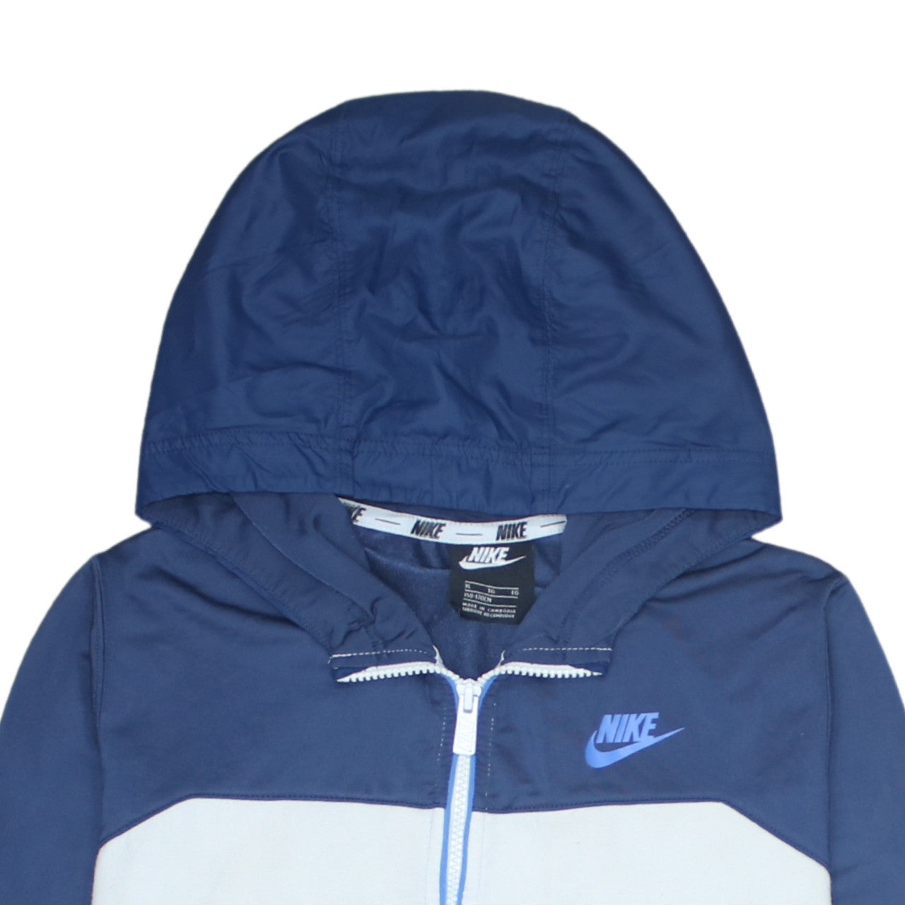 Nike Boys Blue Full Zip Hoodie XL 158-170cm Colourblock Fleece Sweatshirt