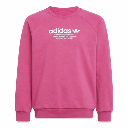 Front view of Adidas girls’ pink crew neck logo sweatshirt 14 years pullover
