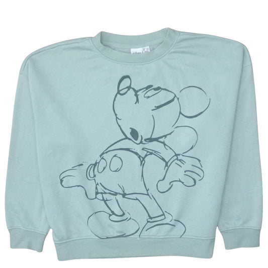 Disney Women Mint Green Mickey Mouse Crew Neck Sweatshirt L 14/16