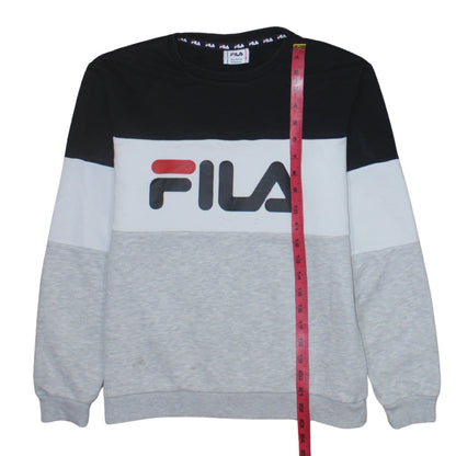 Close-up detail of Fila boys’ multicoloured logo pullover sweatshirt 13-14 years