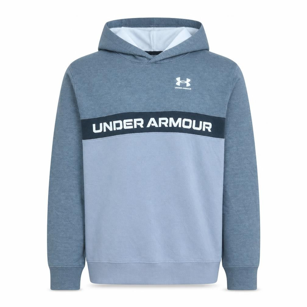 Under Armour Boys Blue Pullover Hoodie XL Colourblock Logo Fleece