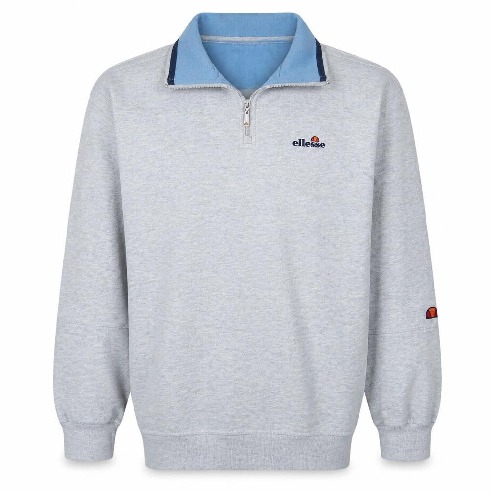 Ellesse Men's Grey 1/4 Zip Collared Sweatshirt Size S Retro Sports Style