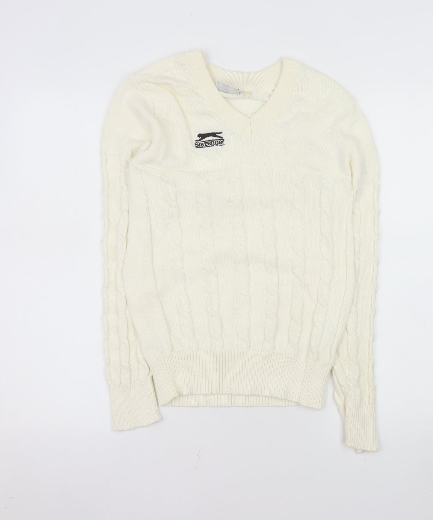 Slazenger Women's Ivory Cable-Knit V-Neck Jumper Size S