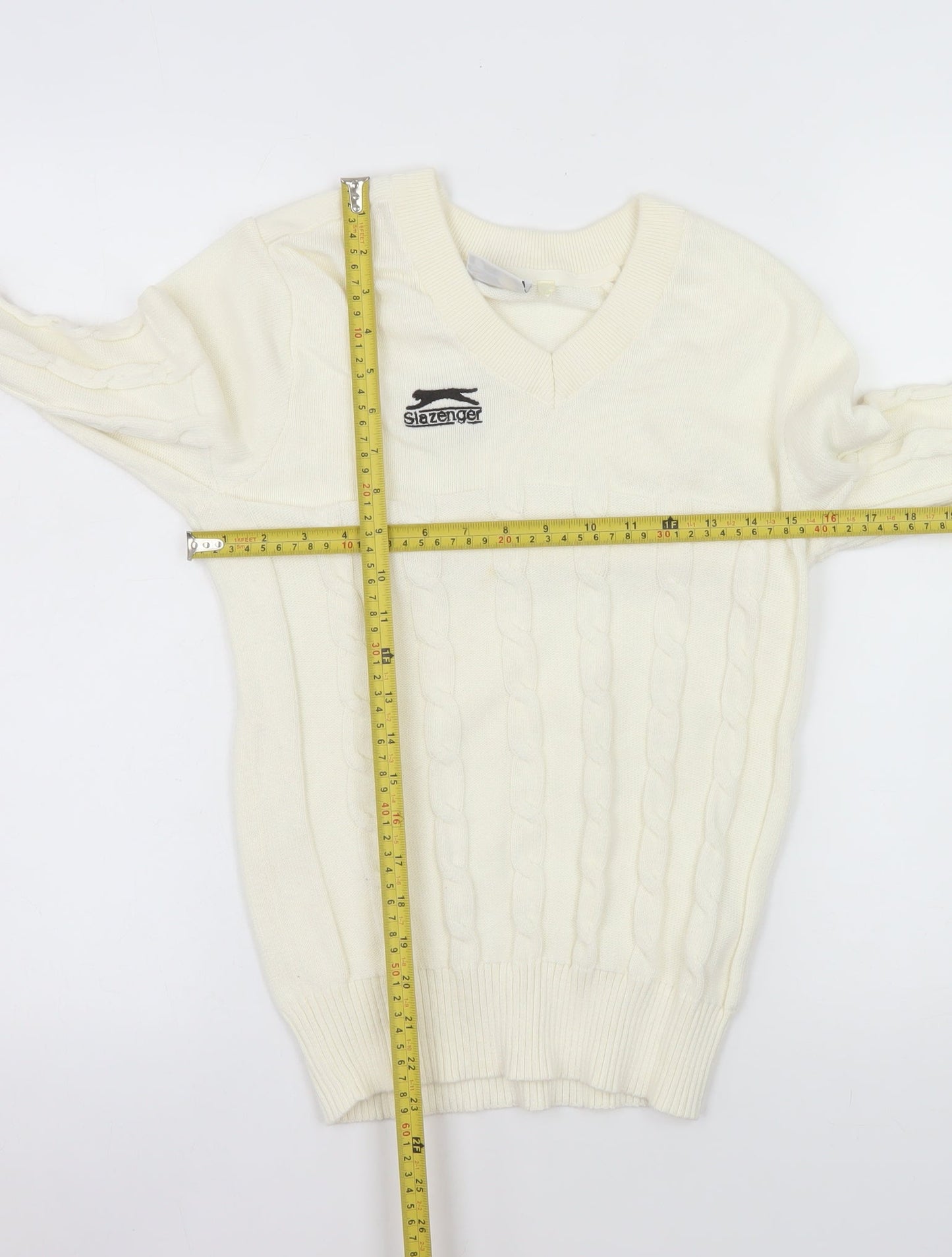 Slazenger Women's Ivory Cable-Knit V-Neck Jumper Size S