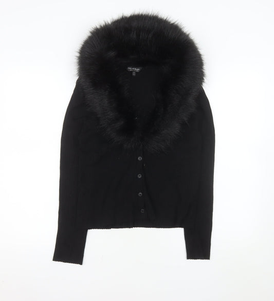 Miss Selfridge Women’s Black Faux Fur Trim Cropped Cardigan UK 14