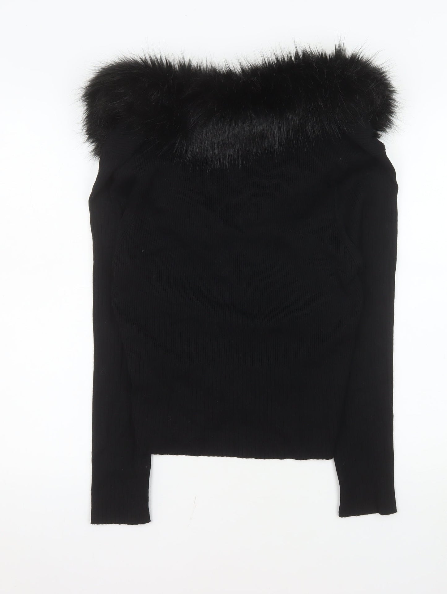 Miss Selfridge Women’s Black Faux Fur Trim Cropped Cardigan UK 14