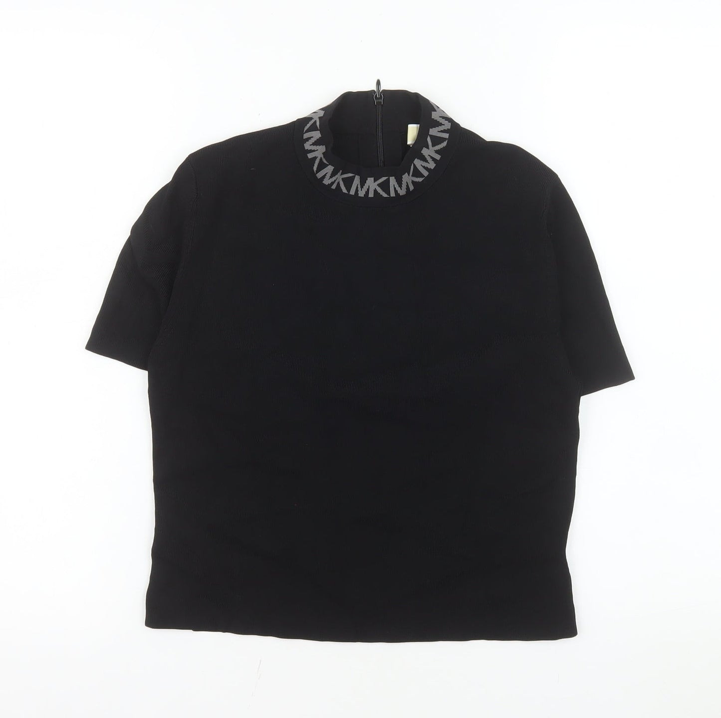 Michael Kors Women's Black Mock Neck Short Sleeve Stretch Top L