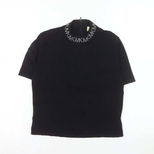 Michael Kors Women's Black Mock Neck Short Sleeve Stretch Top L