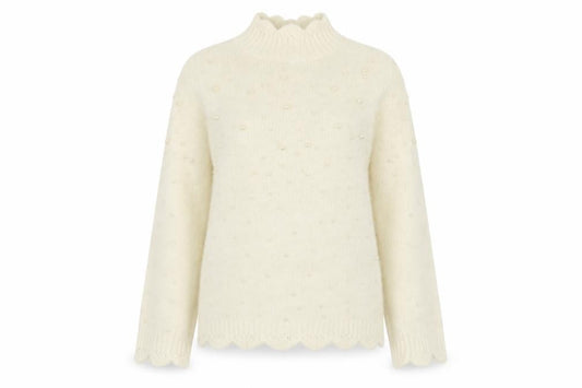 Zara Women's Ivory Beaded Mock Neck Knit Jumper Size 12