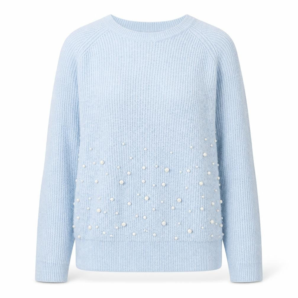 Wallis Women's Blue Beaded Knit Crew Neck Pullover Jumper Size S