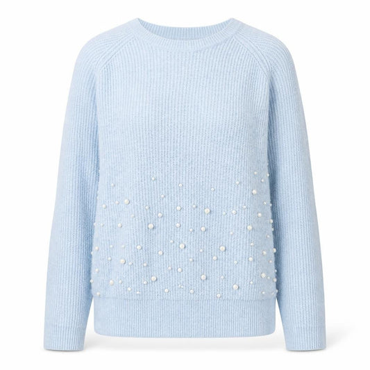Wallis Women's Blue Beaded Knit Crew Neck Pullover Jumper Size S