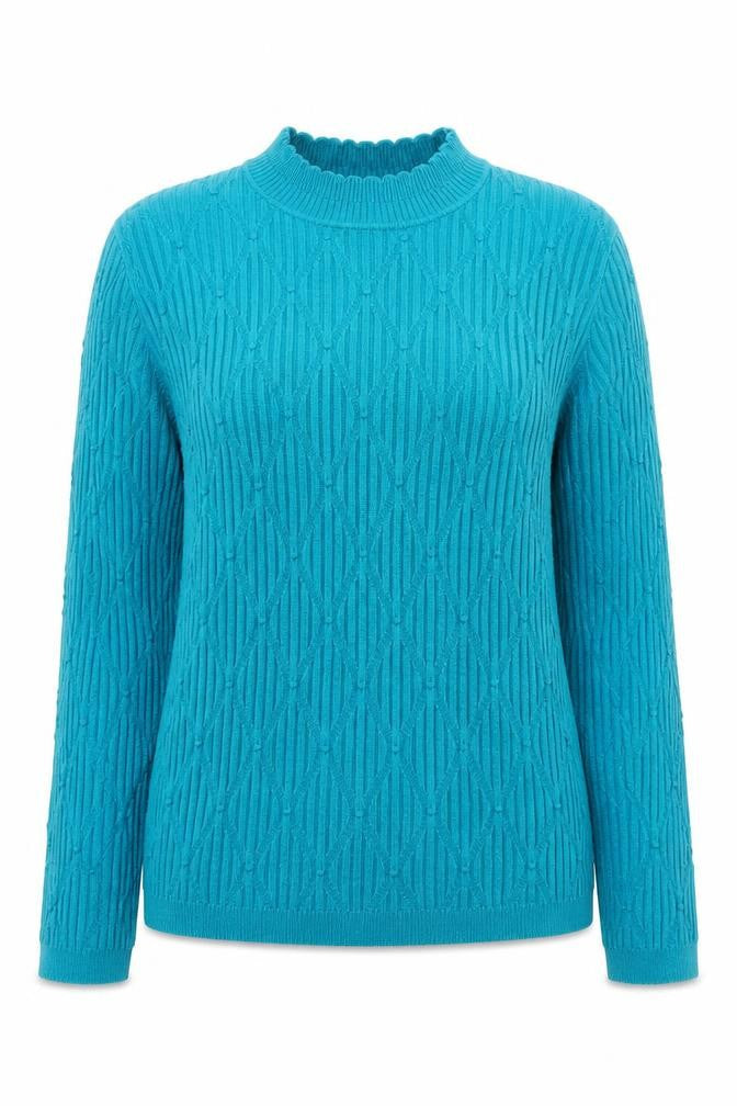 Isle Essentials Women Blue M Cable-Knit Acrylic Pullover Jumper