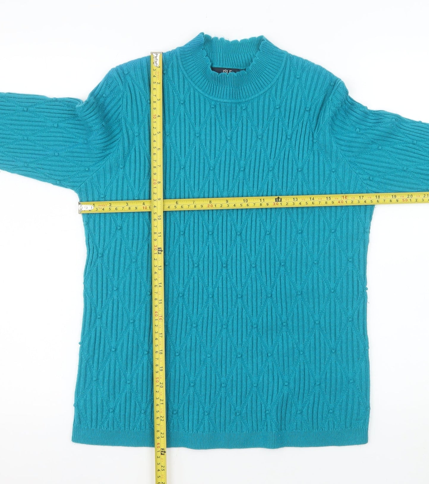 Isle Essentials Women Blue M Cable-Knit Acrylic Pullover Jumper