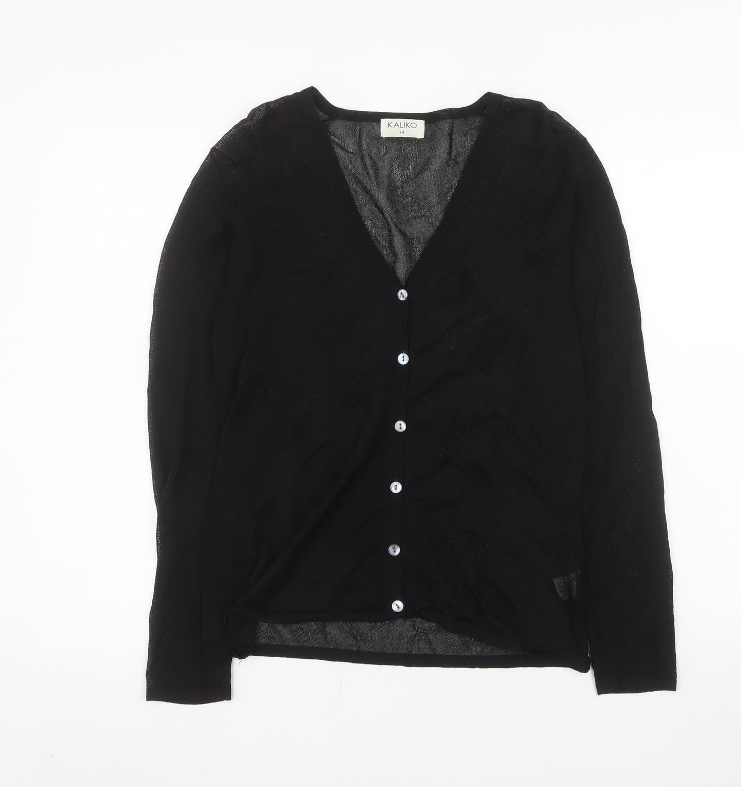 Kaliko Women's Black Long Sleeve V-Neck Button-Up Lightweight Top Size 14