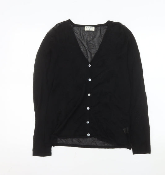 Kaliko Women's Black Long Sleeve V-Neck Button-Up Lightweight Top Size 14