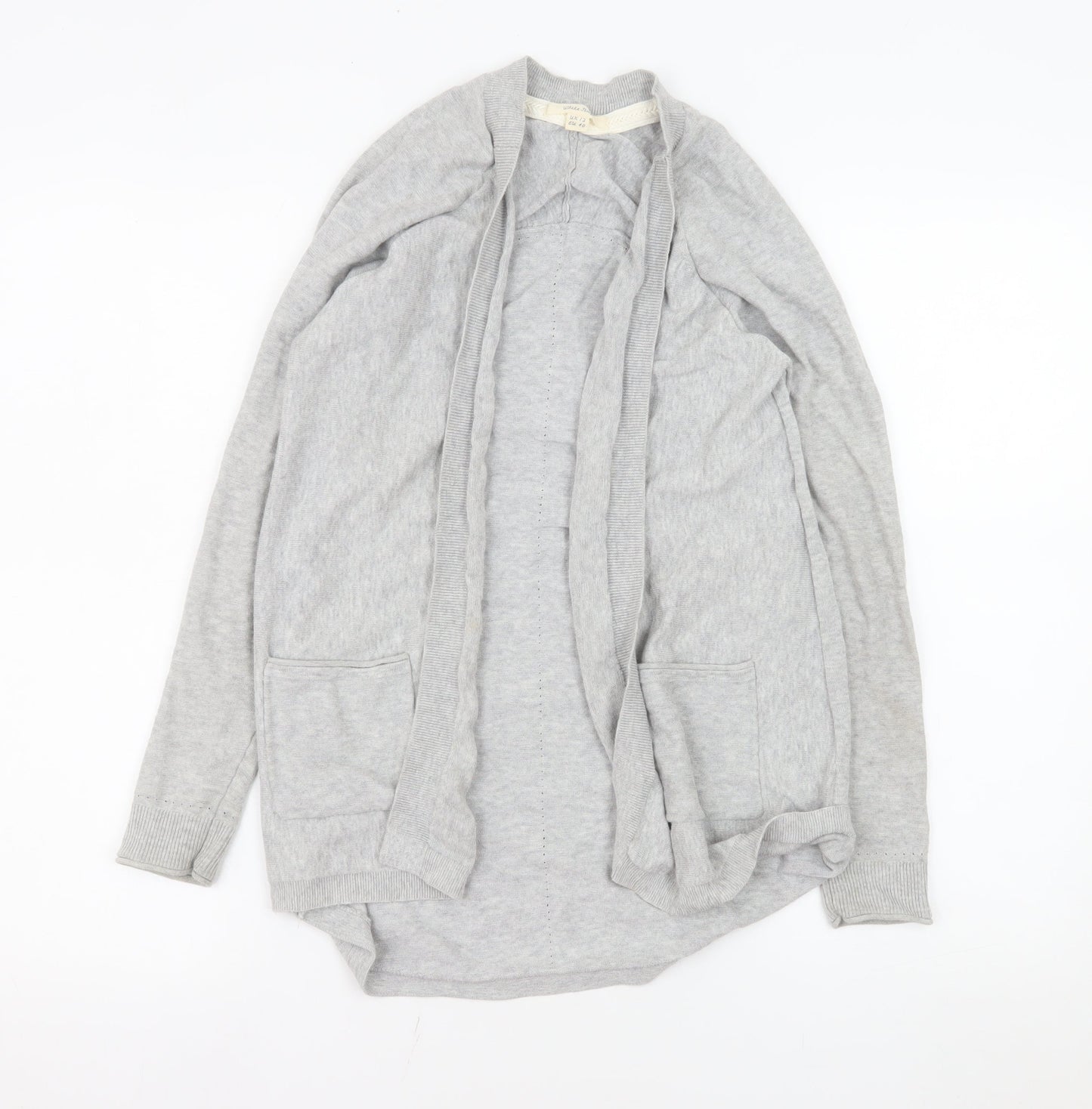 White Stuff Women's Grey Size 12 Cotton Open Cardigan