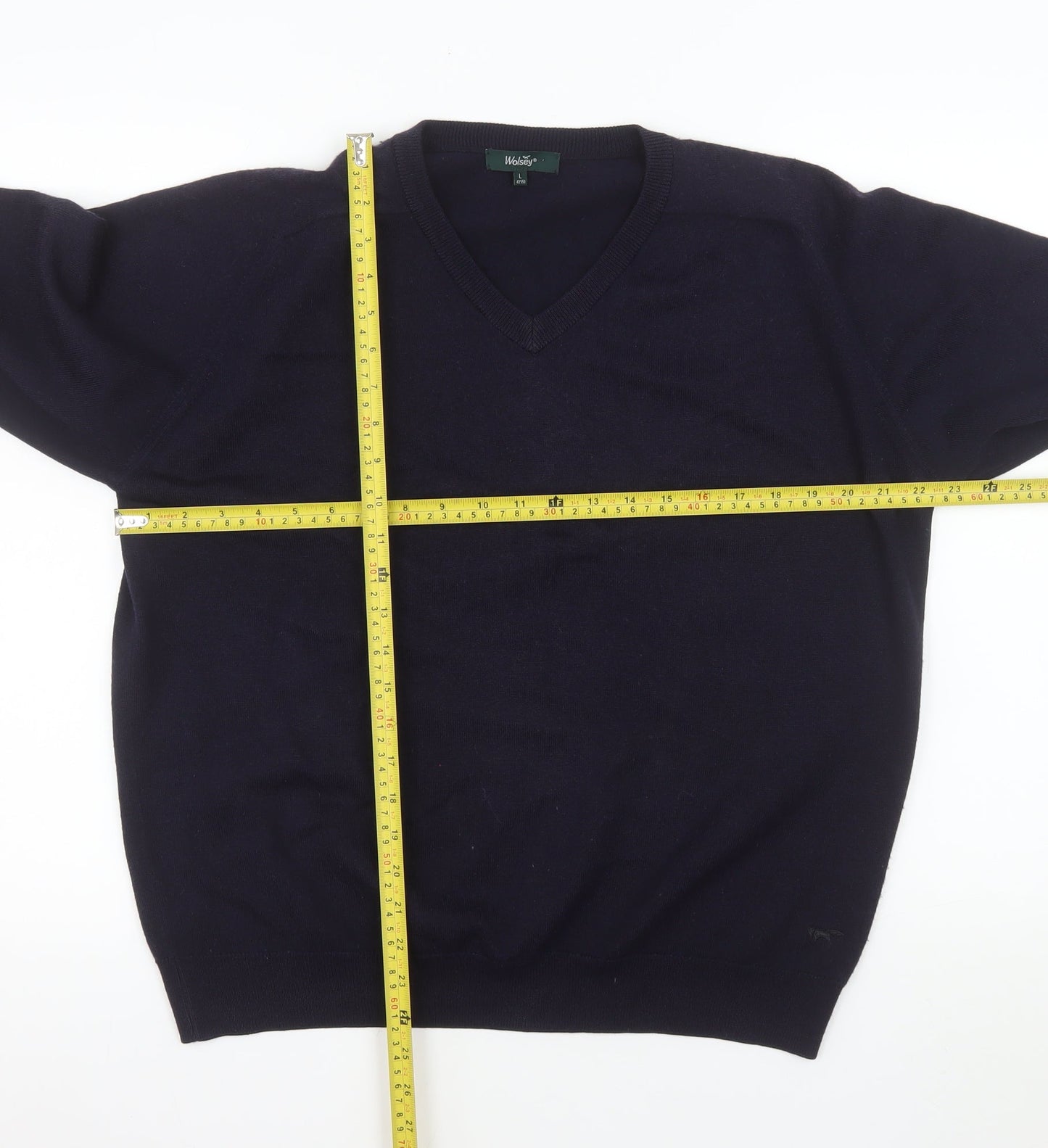 Wolsey Men's Blue Merino Wool Blend V-Neck Jumper L