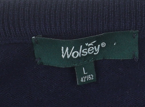 Wolsey Men's Blue Merino Wool Blend V-Neck Jumper L